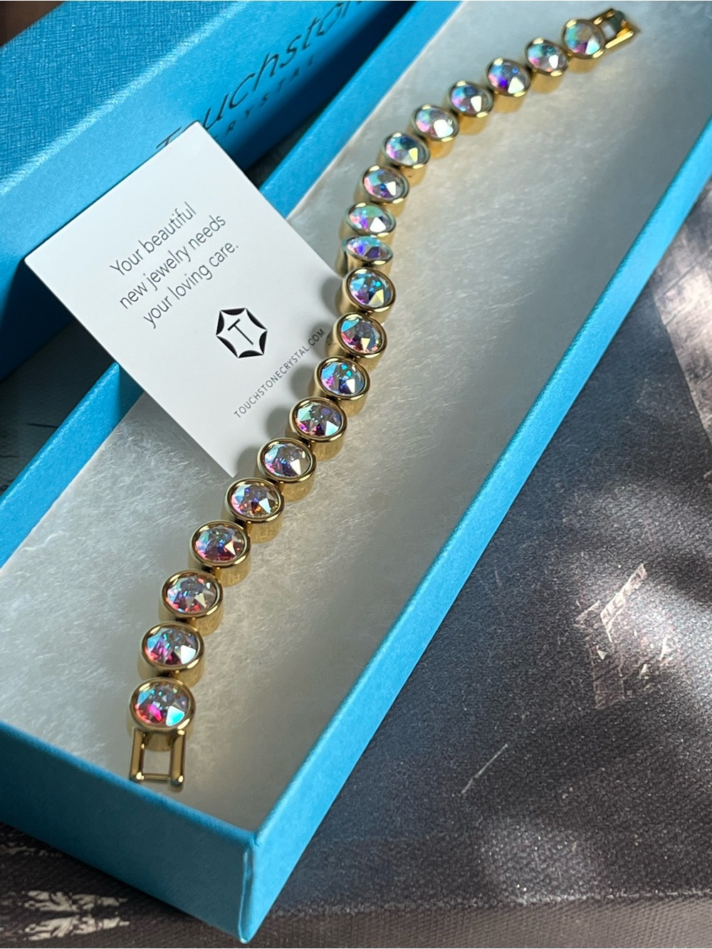 Touchstone Crystal Golden Aurora Borealis Crystal Ice Bracelet - Picture 3 of 12